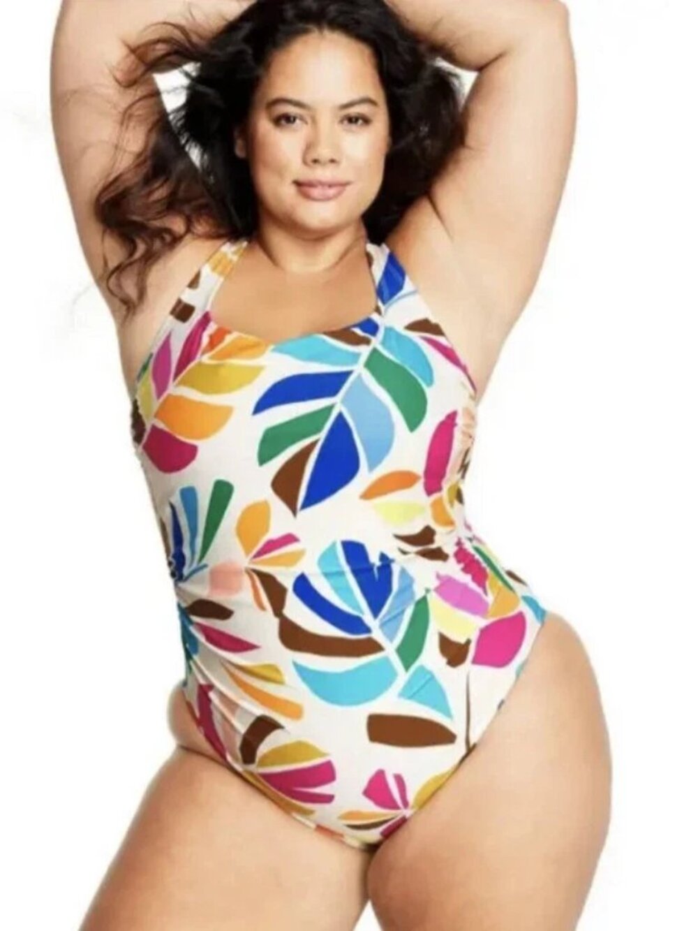 Tabitha Brown Botanical Criss Cross Lowback One Piece Swimsuit 18W Women's Plus